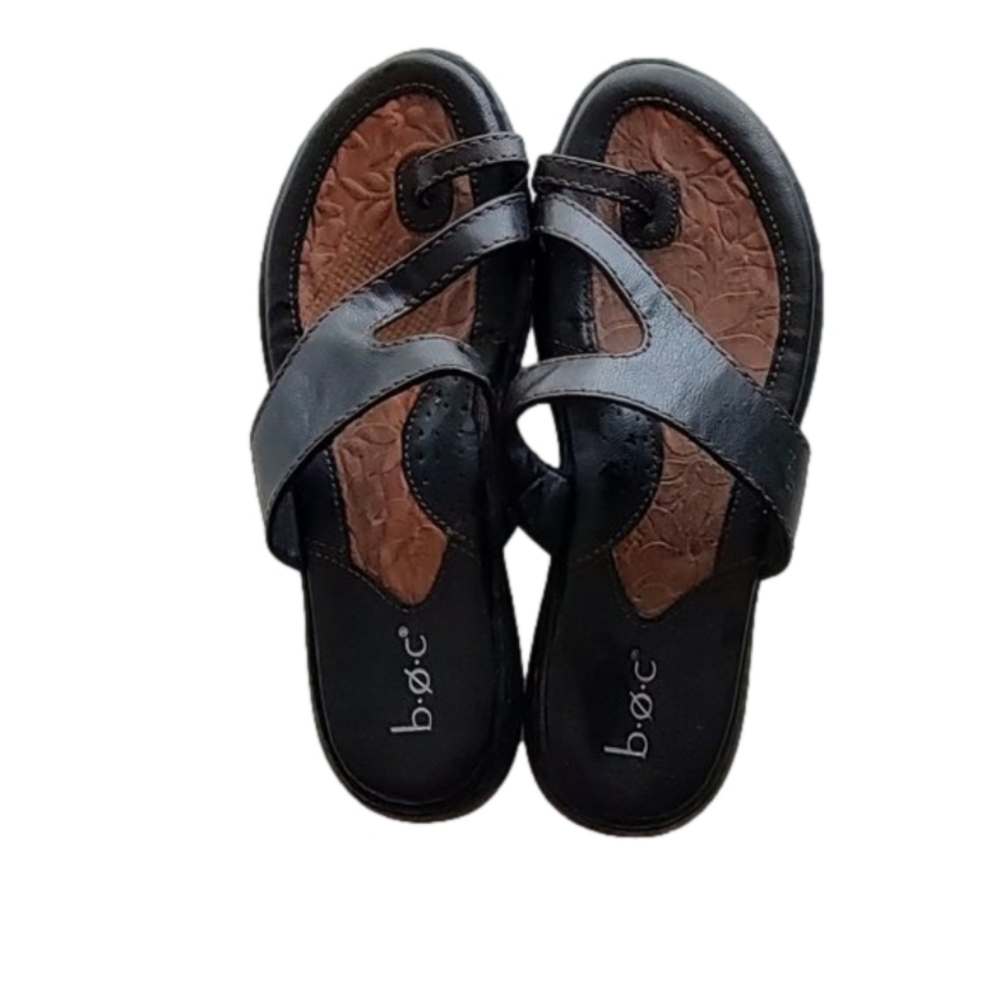 boc Women's Black and Brown Leather Slip-On Sandals